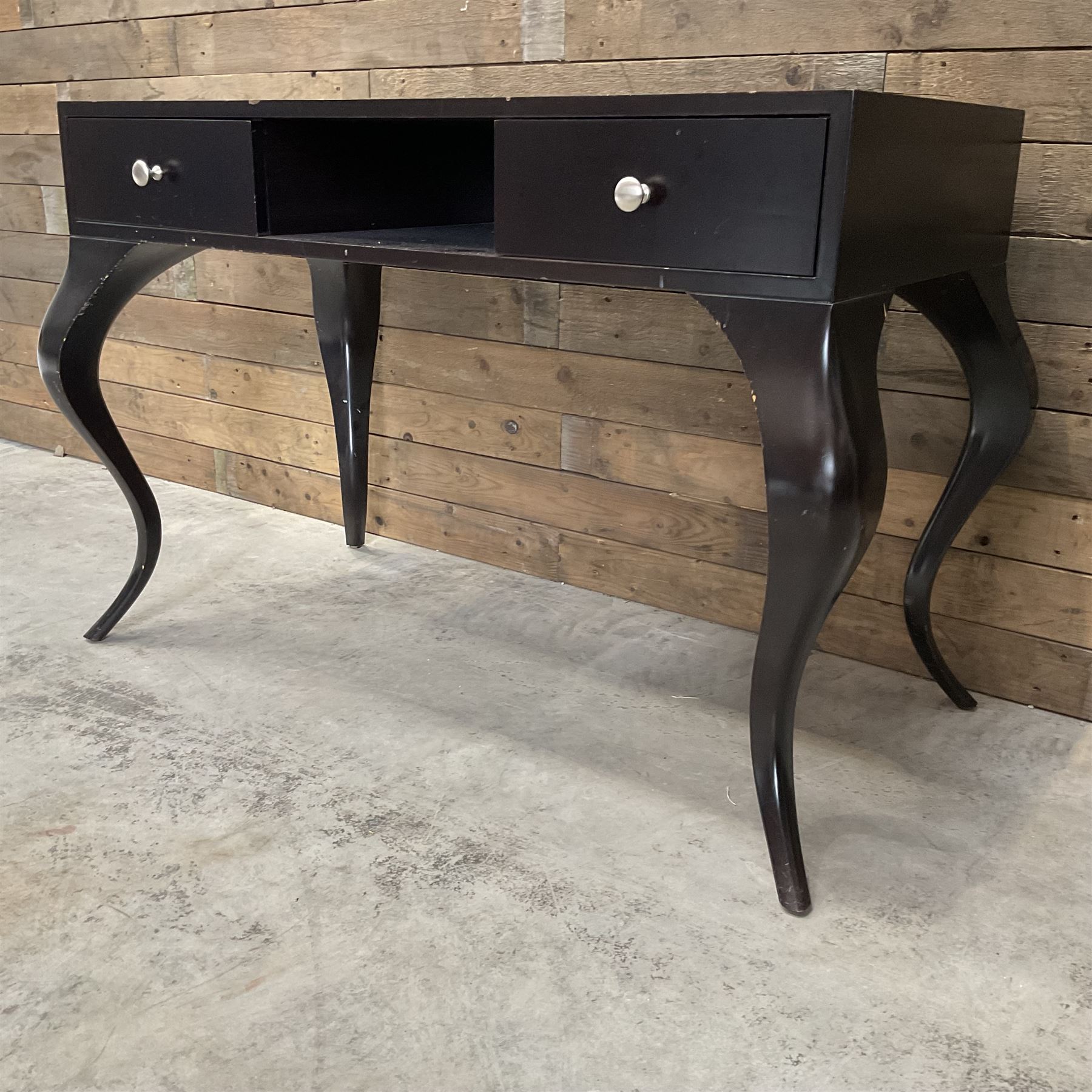 Rosewood finish console dressing table, fitted with two soft-close drawers