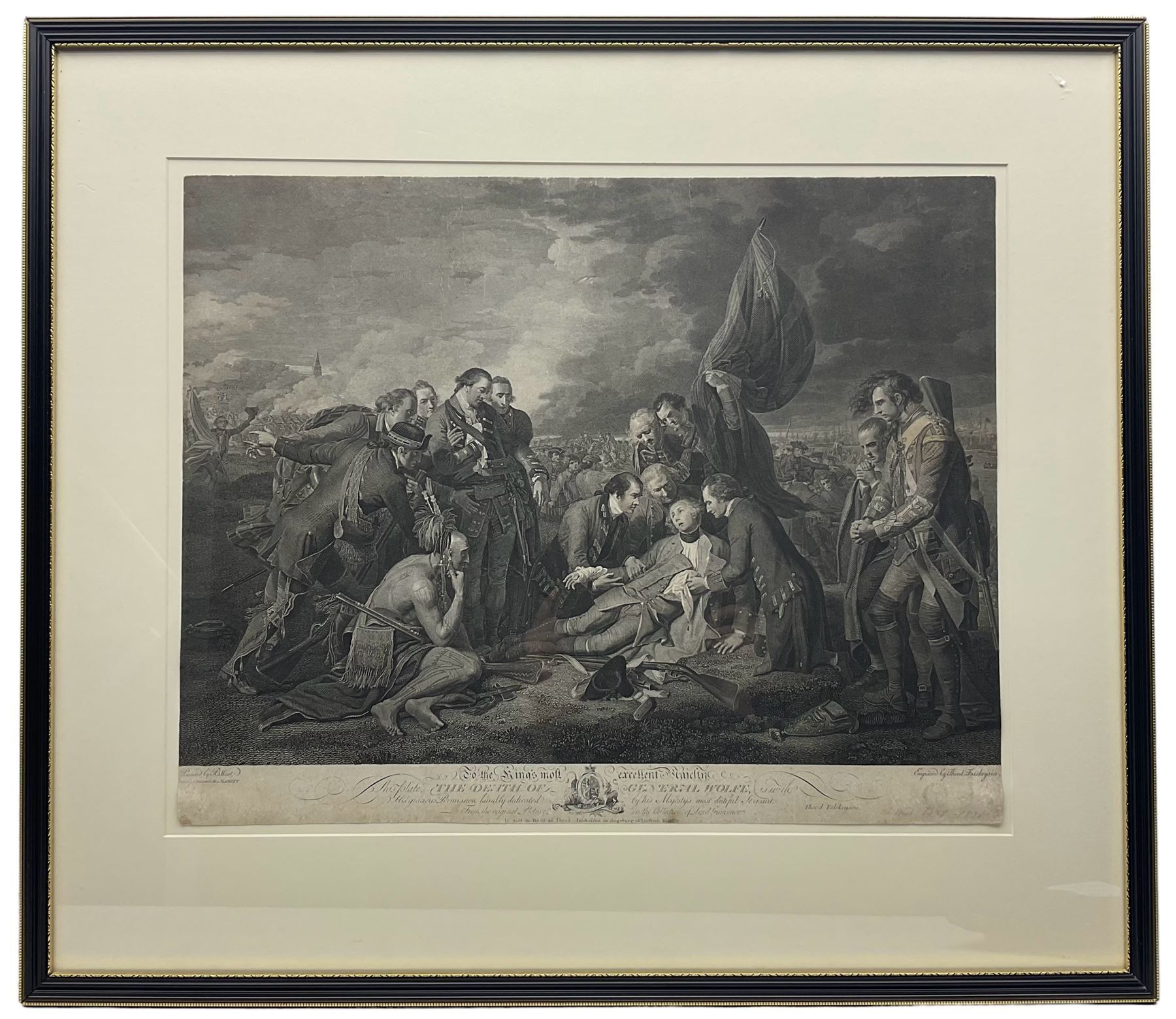 Theodor Falckeisen (Swiss 1768-1814) after Benjamin West (American/British 1738-1820): 'The Death of General Wolfe', 18th century engraving and etching pub. c.1776, 46cm x 58cm