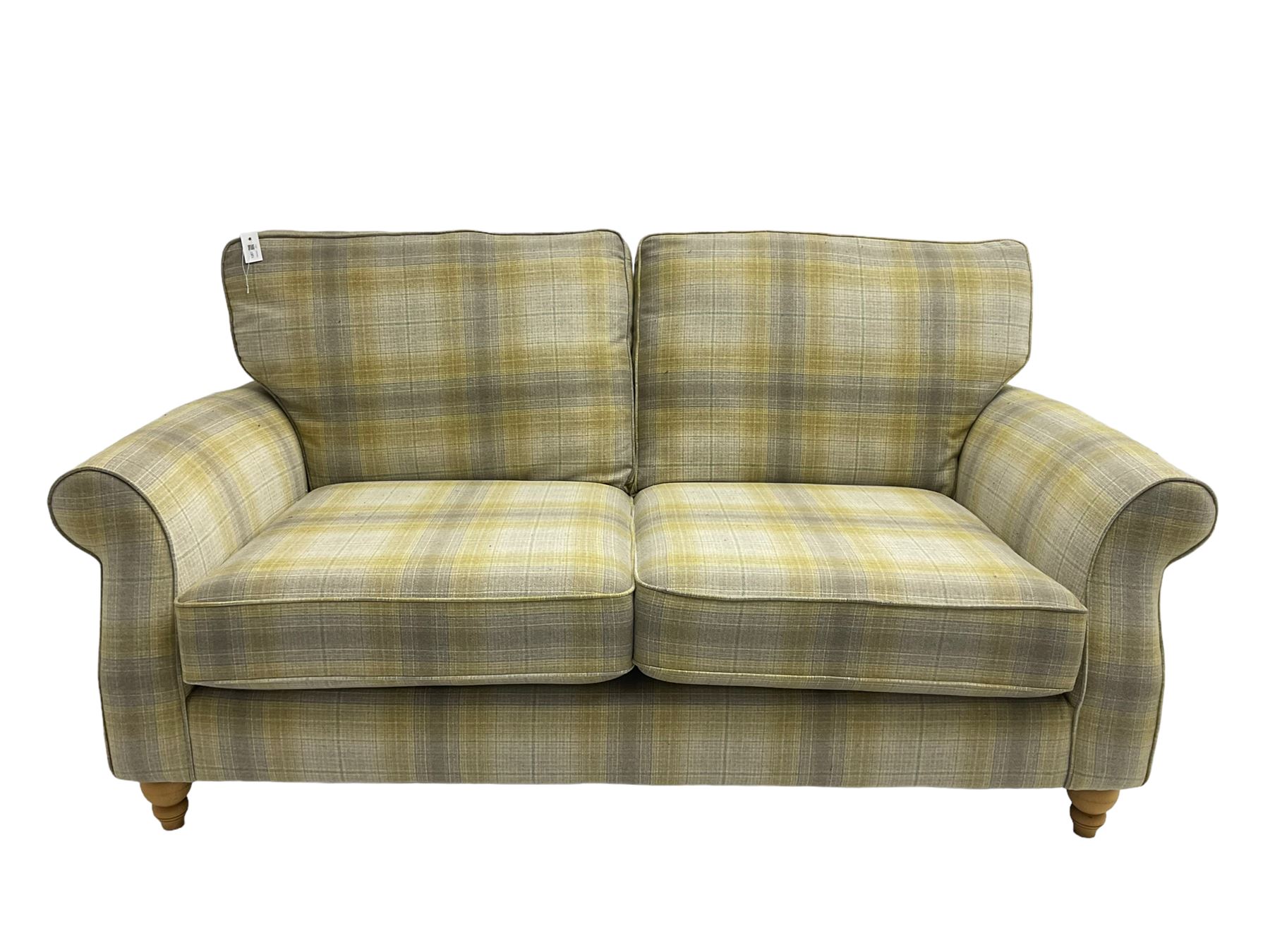 NEXT Home - traditional shaped two seat sofa upholstered in lime and grey tartan fabric