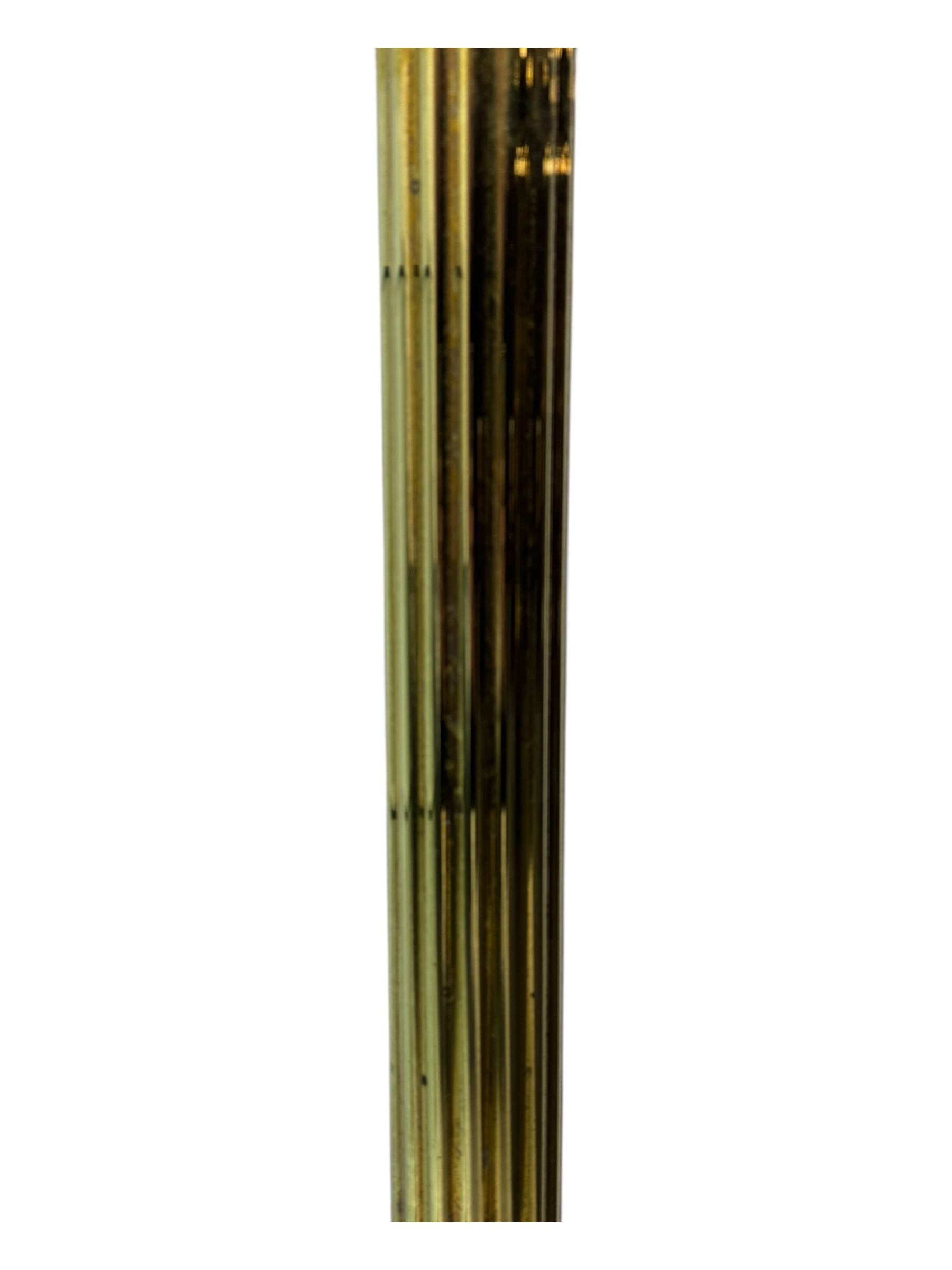 20th century brass standard lamp, Corinthian column stem on moulded square base with paw feet 