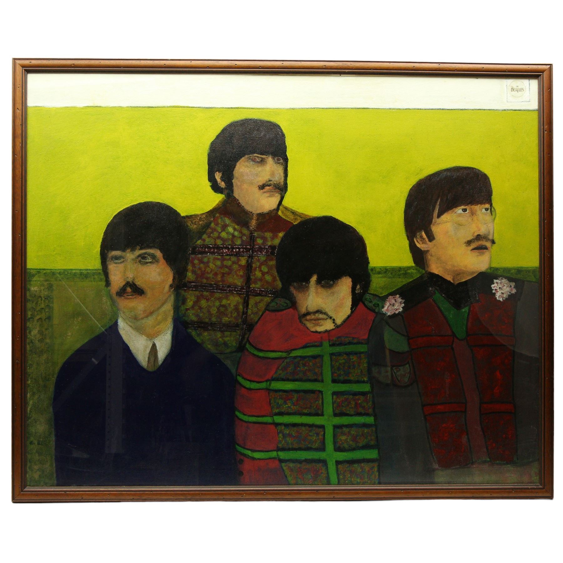 English School (Contemporary): Naïve Portrait of The Beatles, oil on canvas unsigned 73cm x 100cm 