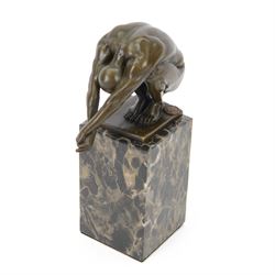 Bronze figure The Diver, signed Milo, upon a large marble base, H24cm