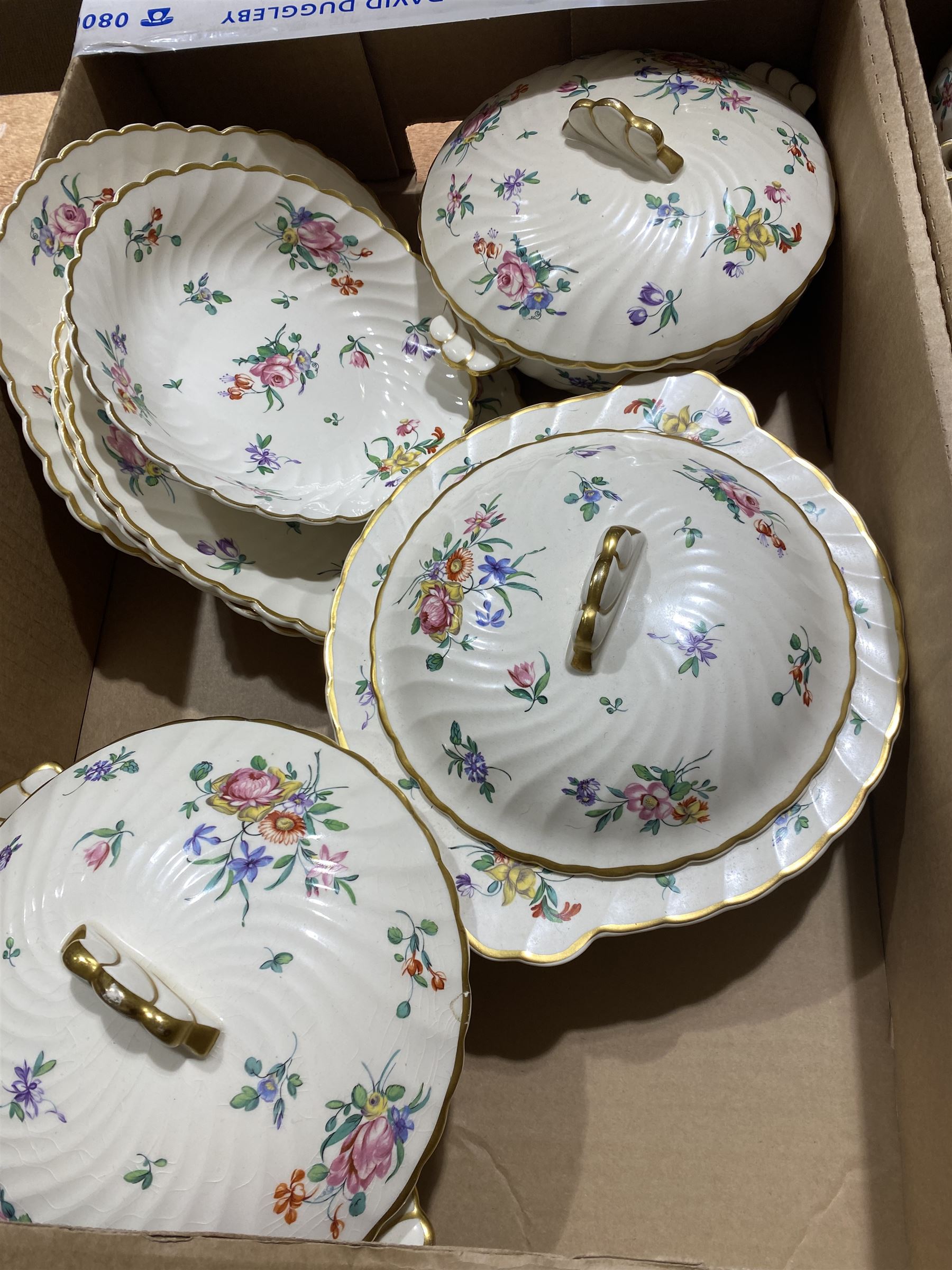 Olde Bristol Porcelain reproduced by Clarice Cliff tea and dinner wares, including tureens, bowls, plates, teapot, teacups, saucers, soup bowls, milk jugs, coffee cups, etc