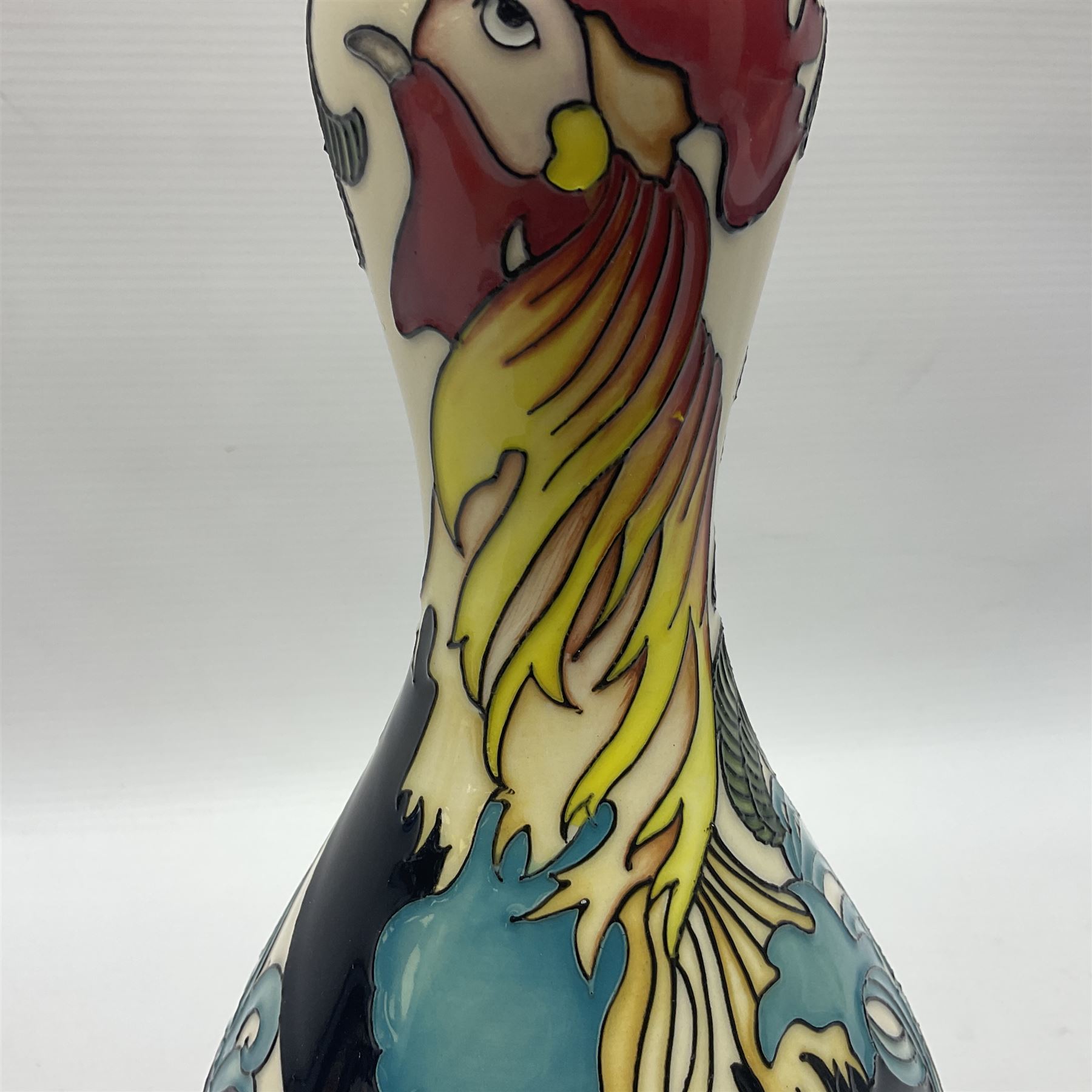 Moorcroft Cockerel vase, 2015, vase of gourd form, tubelined and painted with cockerels on a cream ground, impressed and painted marks beneath, H29cm