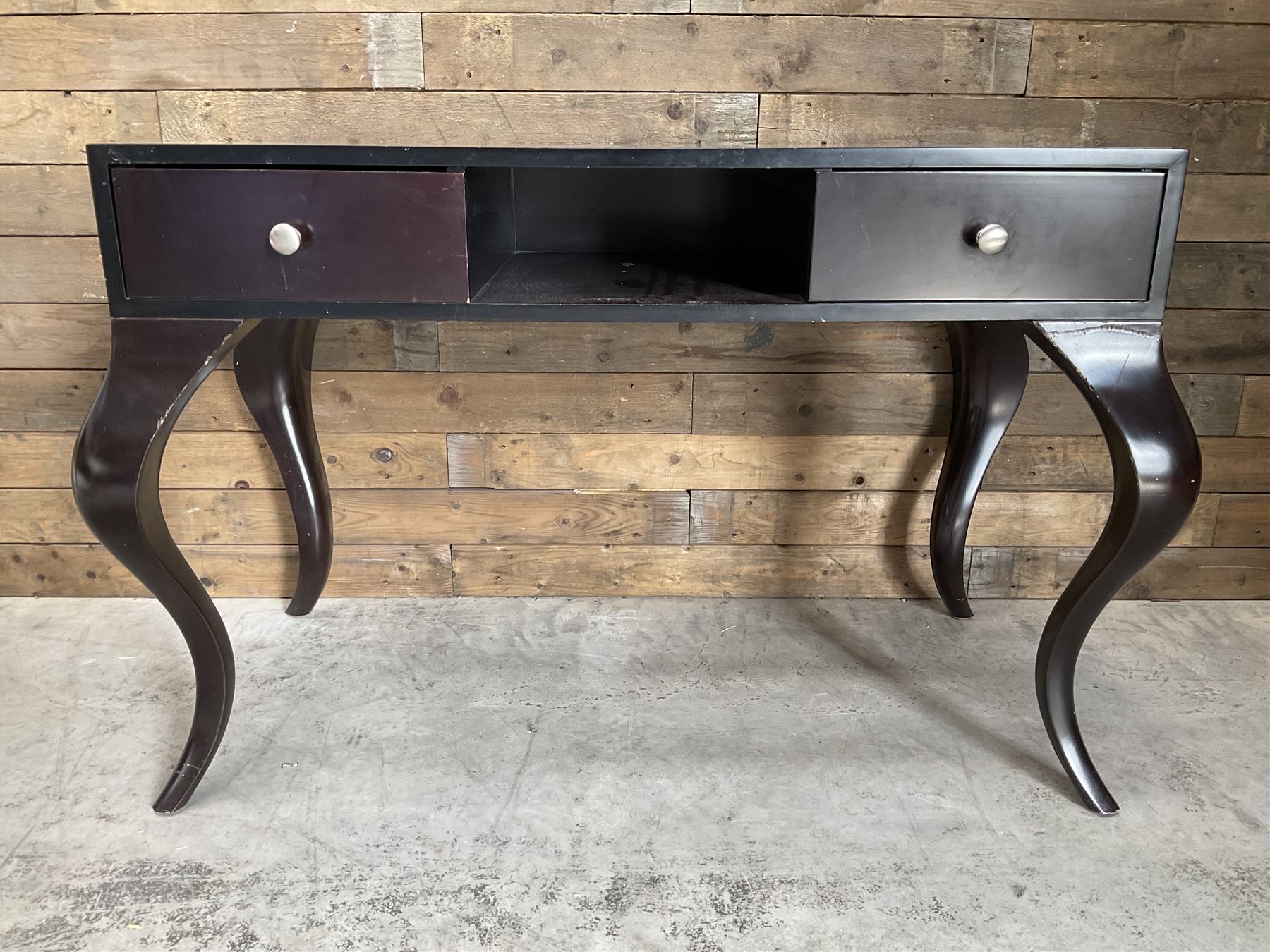 Rosewood finish console dressing table, fitted with two soft-close drawers