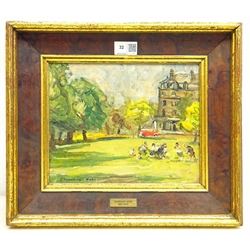  Florence Adelina Hess (Staithes Group 1891-1974): Children Playing in Prince of Wales Park Harrogate, oil on panel signed 21cm x 26cm Provenance: with Phillips & Sons Fine Art, Marlow June 1980, label verso  DDS - Artist's resale rights may apply to this lot  