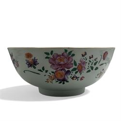 19th century Chinese famille rose bowl decorated with sprays of flowers with pink lattice panels to the border D23cm