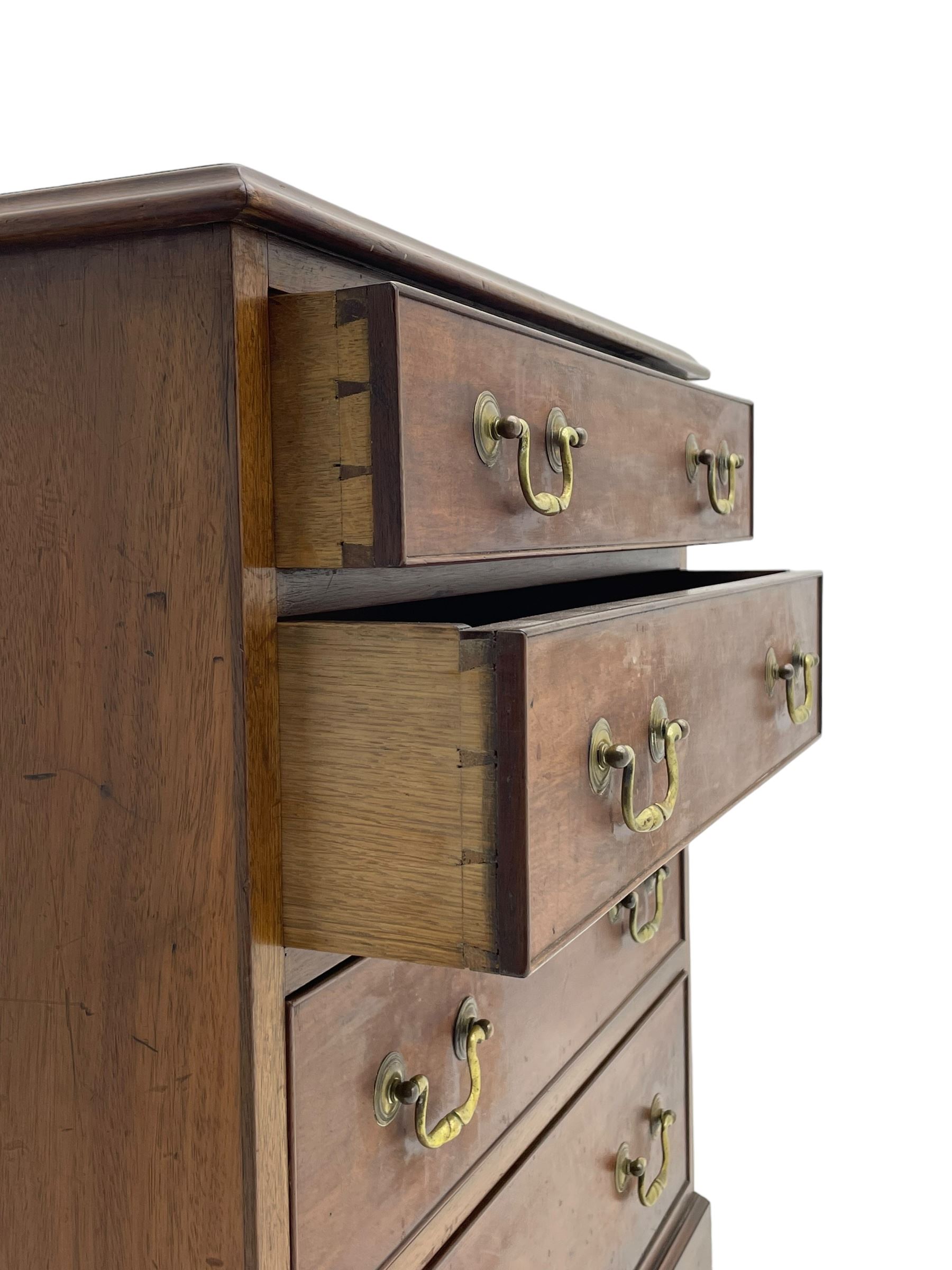 Small Georgian and later mahogany chest, moulded rectangular top over four long cock-beaded drawers, on bracket feet