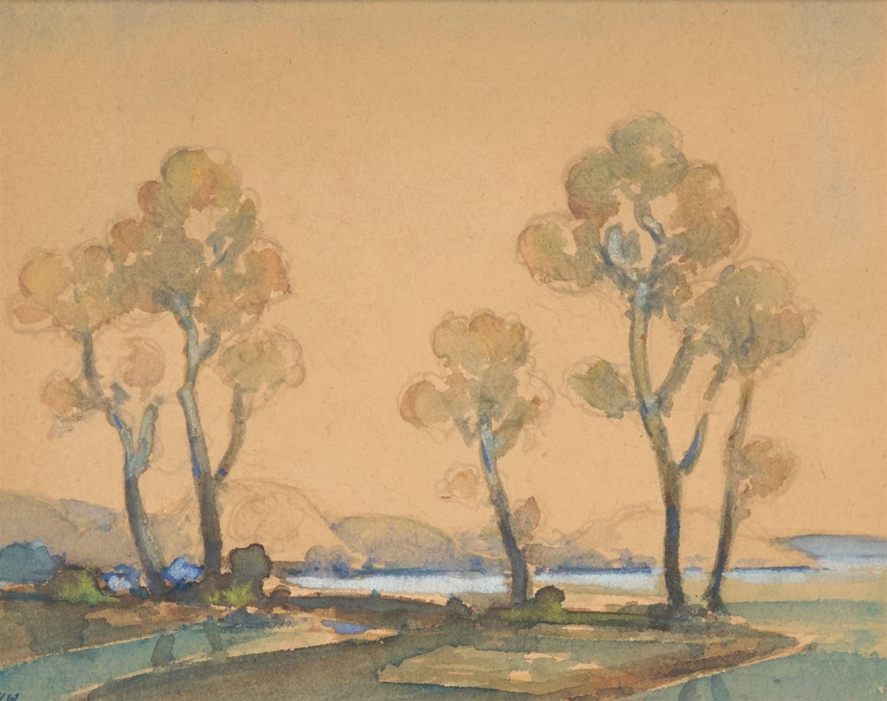 Hirst Walker (Staithes Group 1868-1957): Lake Scene, watercolour signed with initials 17cm x 22cm