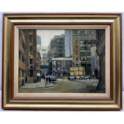 Gordon Radford (British 1936-2015): 'The Unicorn Pub - Looking Down Kelvin Street towards Church Street' Manchester, oil on board signed, titled verso 29cm x 40cm