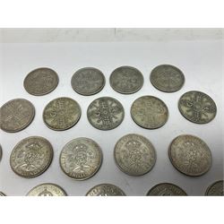 Approximately 260 grams of Great British pre 1947 silver two shillings coins 