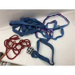 Collection of 1960s/70s climbing equipment including two original Hamish McInnes Pterodactyl ice axes, Joe Brown helmet, carabiners, ropes and wires etc