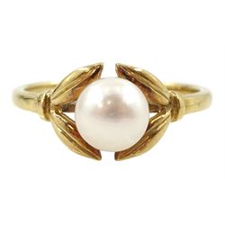 Mikimoto 14ct gold single stone cultured pearl ring, stamped K14, in original box with guarantee dated 1966