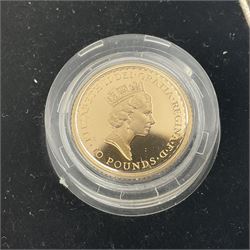 The Royal Mint United Kingdom 1987 Britannia gold proof coin set, comprising one ounce, half ounce, quarter ounce and one tenth of an ounce fine gold coins, cased with certificate