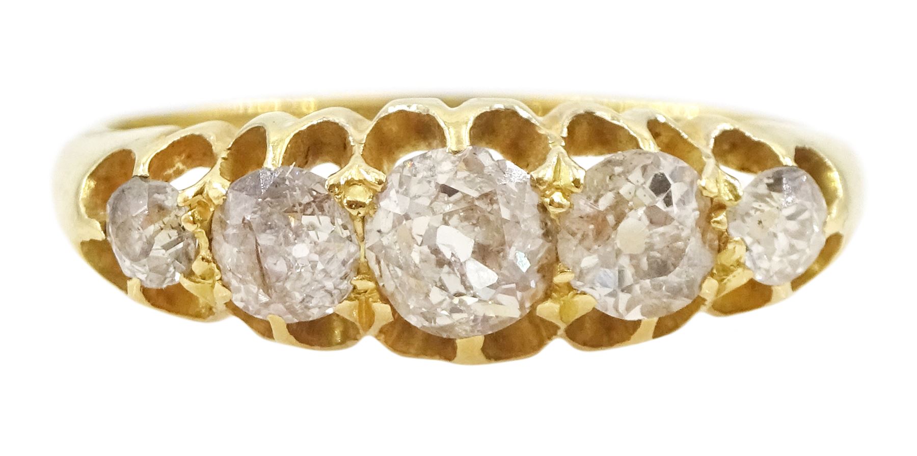 Early 20th century graduating five stone old cut diamond ring, hallmarked, total diamond weight approx 0.85 carat