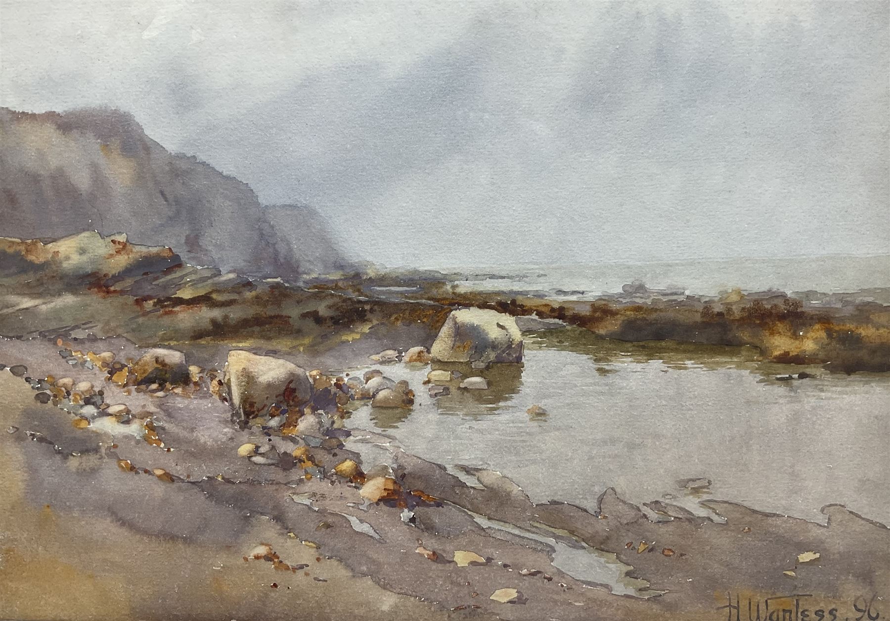 Harry Wanless (British c1872-1934): North Yorkshire Rocky Coastal scene, watercolour signed and dated '96, 23cm x 33cm
Notes: an early work executed whilst at Scarborough Art School under the the supervision of Albert Strange
Provenance: direct from the artist's family, part of a collection never previously seen on the market