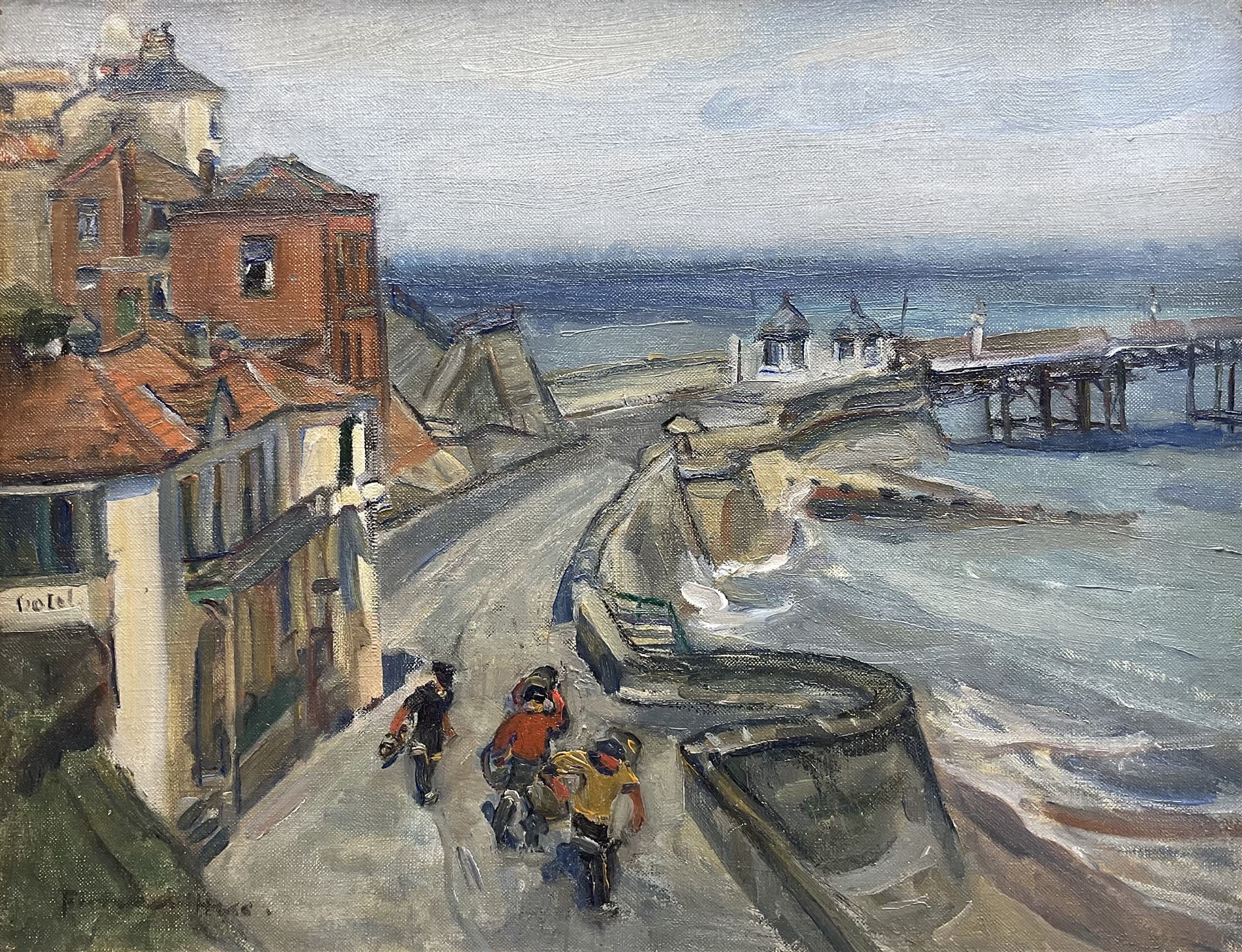 Florence Adelina Hess (Staithes Group 1891-1974): Cromer Promenade and Pier, oil on canvas signed 31cm x 41cm