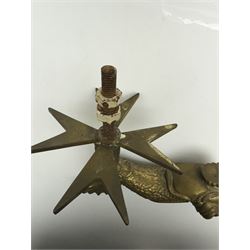 Brass door knocker, in the form of a dolphin with a Maltese cross terminal, stamped Gutajar Works Malta