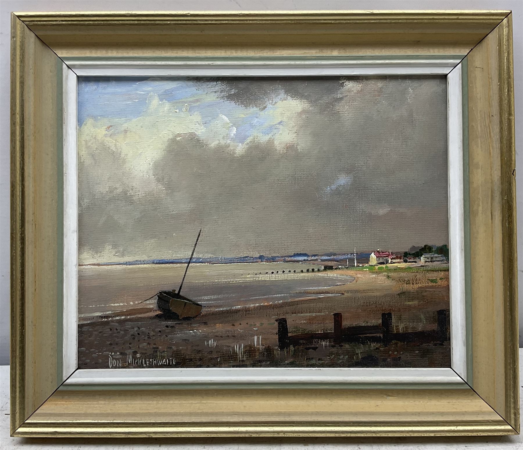 Don Micklethwaite (British 1936-): 'Kilnsea Beach - Humberside', oil on canvas board signed, titled verso 19cm x 24cm; Bill Lowe (British 1922-2006): 'South Bay - Scarborough', watercolour signed, titled verso 23cm x 30cm (2)