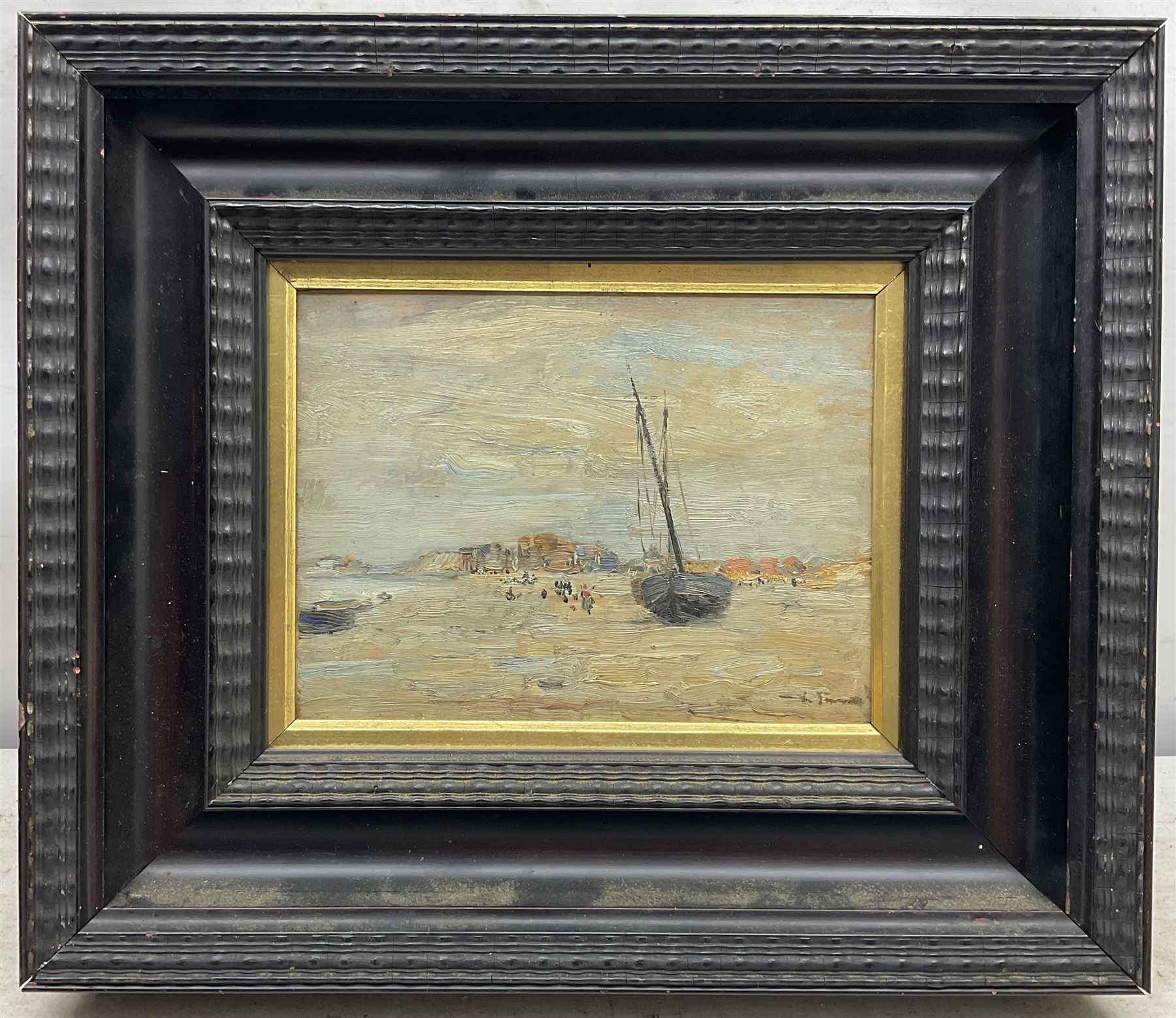 Mark Senior (Staithes Group 1964-1927): 'Heyst - Belgium', oil on panel signed, titled and inscribed 'To Ernest Inchbold from Mark Senior March 1910' verso 16cm x 21cm