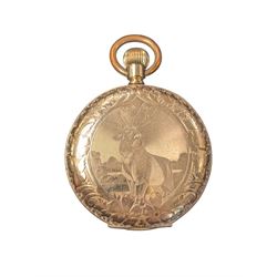 Waltham USA gold plated full hunter pocket watch, the white enamel dial with subsidiary se...