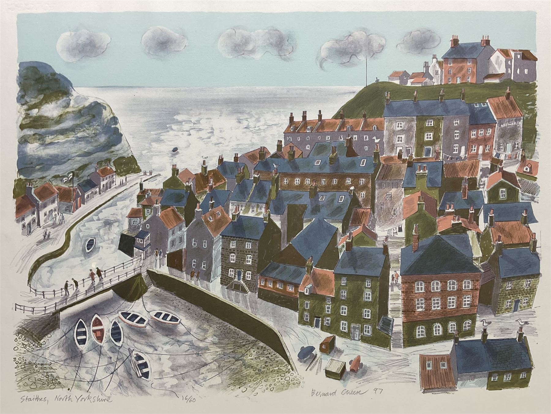 Bernard Cheese (British 1925-2013): 'Staithes - North Yorkshire', lithograph in colours signed titled dated '97 and numbered 16/60 in pencil with Curwen Chilford blindstamp 48cm x 64cm