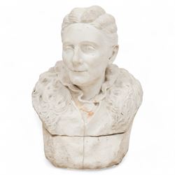 William Charles May (1870-1931): carved white marble bust depicting Mrs W Lister, signed a...