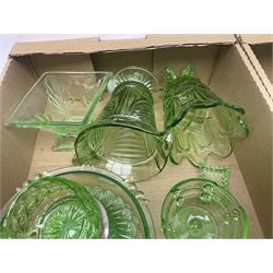 Art Deco green glass ware, including jugs, vases, bowls etc, together with a small blue Sylvac rabbit