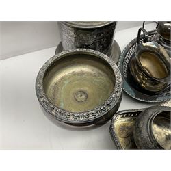 Collection of silver plated items, to include tea service, tray, tobacco jar and other metal ware 
