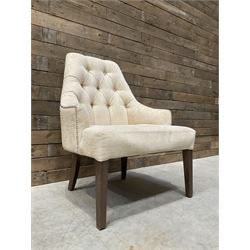 Single armchair, upholstered in buttoned back oatmeal fabric