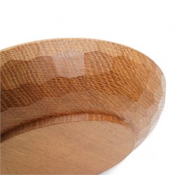 Mouseman - circular tooled oak fruit bowl, carved with mouse signature, by the workshop of Robert Thompson, Kilburn, D28.5cm 