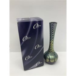 Okra oval vase in Merlins Web pattern, together with another Okra vase, oval vase with original box H16cm