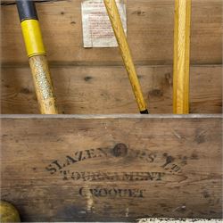 Slazenger - early 20th century croquet set, with wickets, stakes, mallets and balls, in wooden carry box 