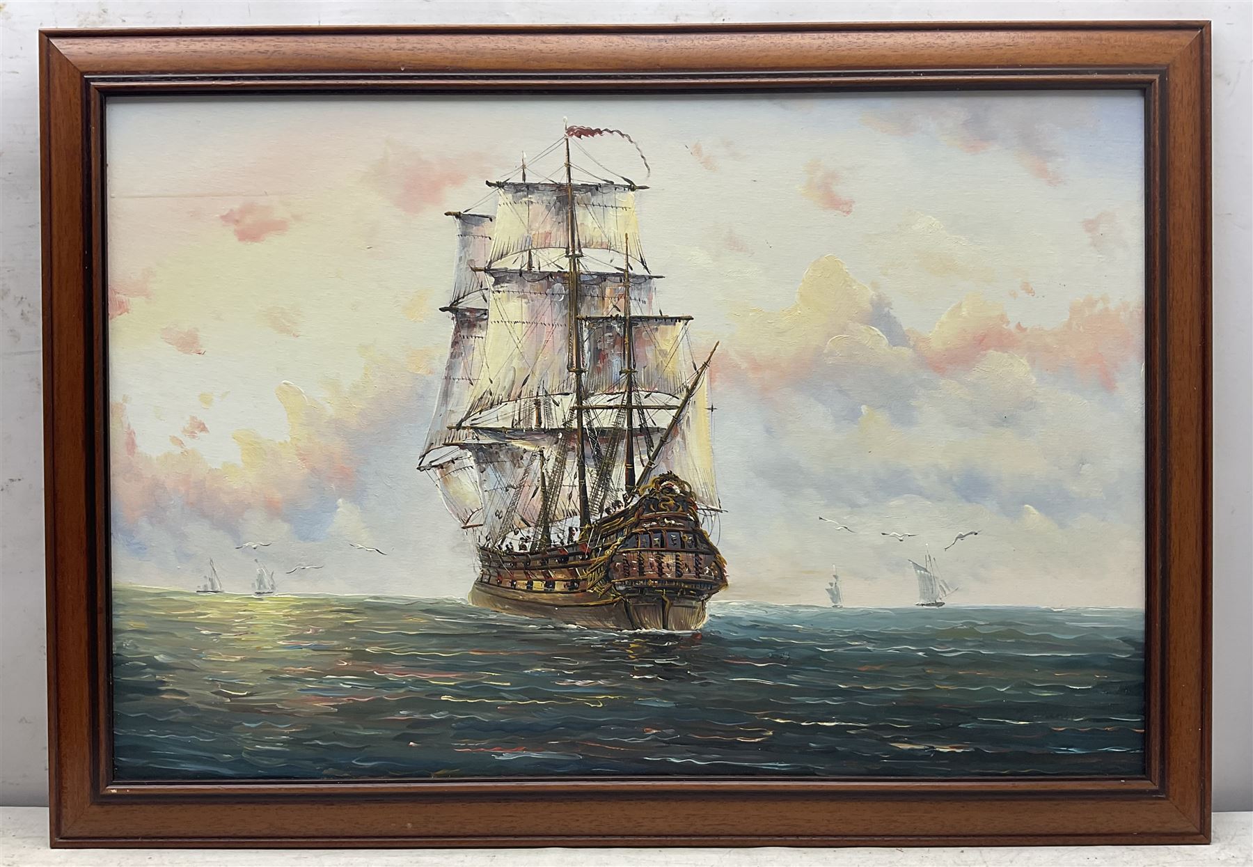 Continental School (Mid 20th Century) Ships at Full Sail, three oils by different hands signed F Daniels, Ambrose and M Unger together with an indistinctly signed impressionist landscape max 59cm x 90cm (4)