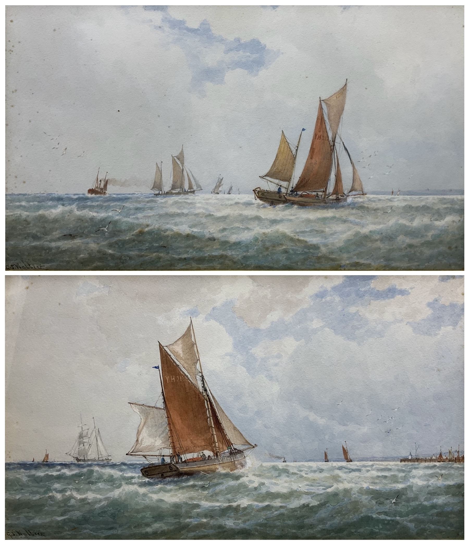 George Stanfield Walters (British 1838-1924): 'In Yarmouth Roads' and 'Yarmouth Roads off Gorleston', pair watercolours signed, titled on the original mounts 25cm x 43cm (2)