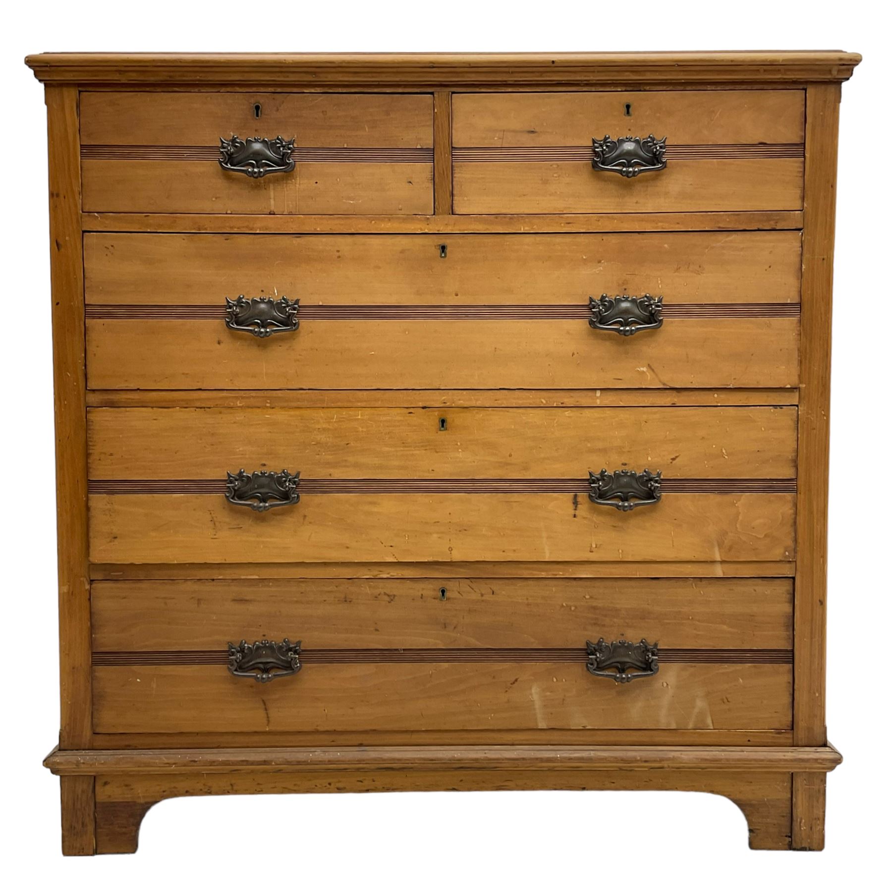 Edwardian satin walnut chest, fitted with two short and three long drawers, on bracket feet