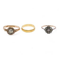 9ct rose gold paste stone set ring, Chester 1914, Victorian 22ct gold band, London 1888 an...