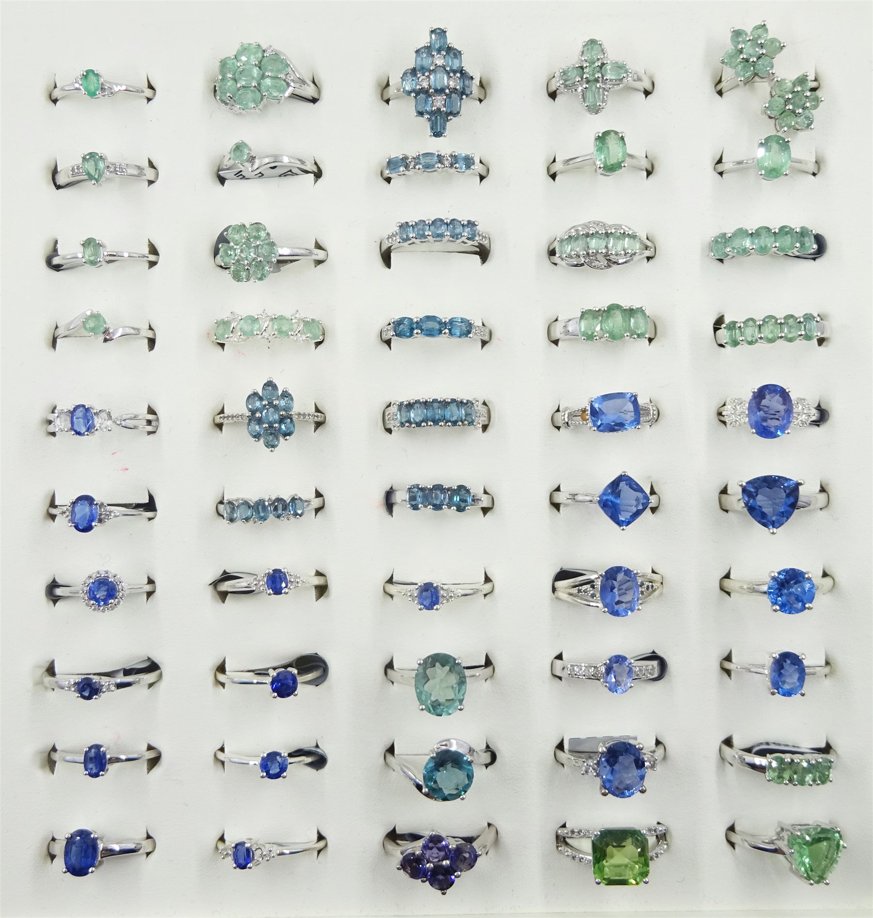  Fifty silver stone set rings including kyanite, flourite and topaz