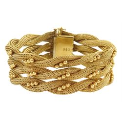 18ct gold mesh weave and bead link bracelet, stamped 750