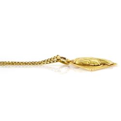 18ct gold pendant, on a 17ct gold box link chain necklace