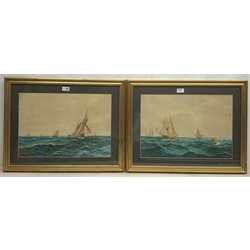 J W Pringle (19th/20th century): Grimsby Fishing Boat and other Sailing vessels, pair watercolours signed and dated 1909, 34cm x 49cm (2)