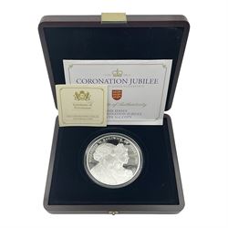 Queen Elizabeth II Bailiwick of Jersey 2013 'Coronation Jubilee' silver proof five ounce coin, weighing 155.53 grams 925/1000 silver, cased with certificate