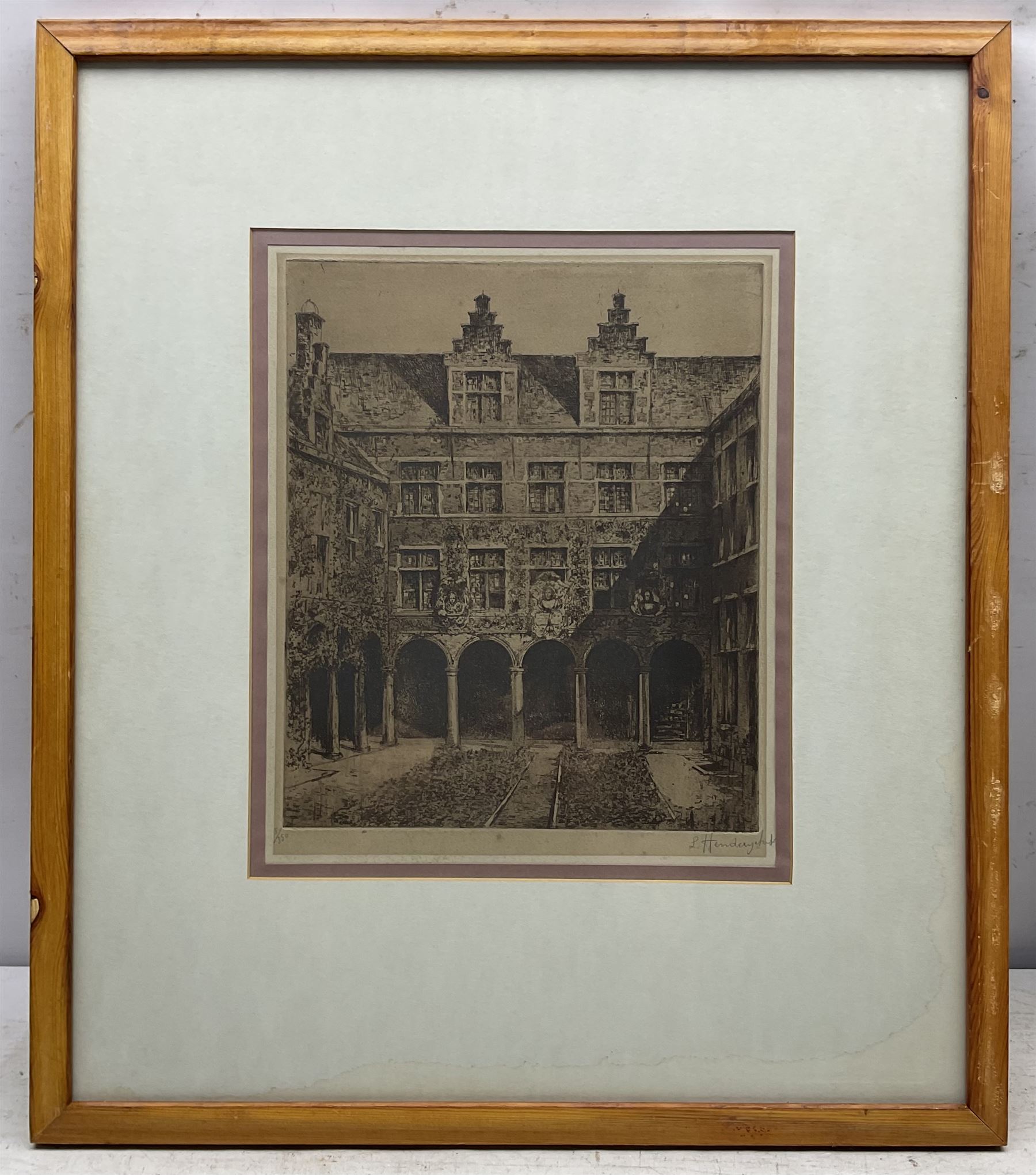 Contiental School (Early 20th century): Antwerp Cathedral and Courtyard, two drypoint etchings indistinctly signed in pencil 47cm x 31cm and 31cm x 25cm (2)