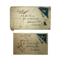 Cape of Good Hope two covers each with four pence triangle stamp, both addressed to Sussex...