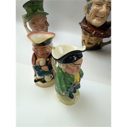 Collection of character jugs, including Royal Doulton Long John Silver, The Falconer, Granny etc