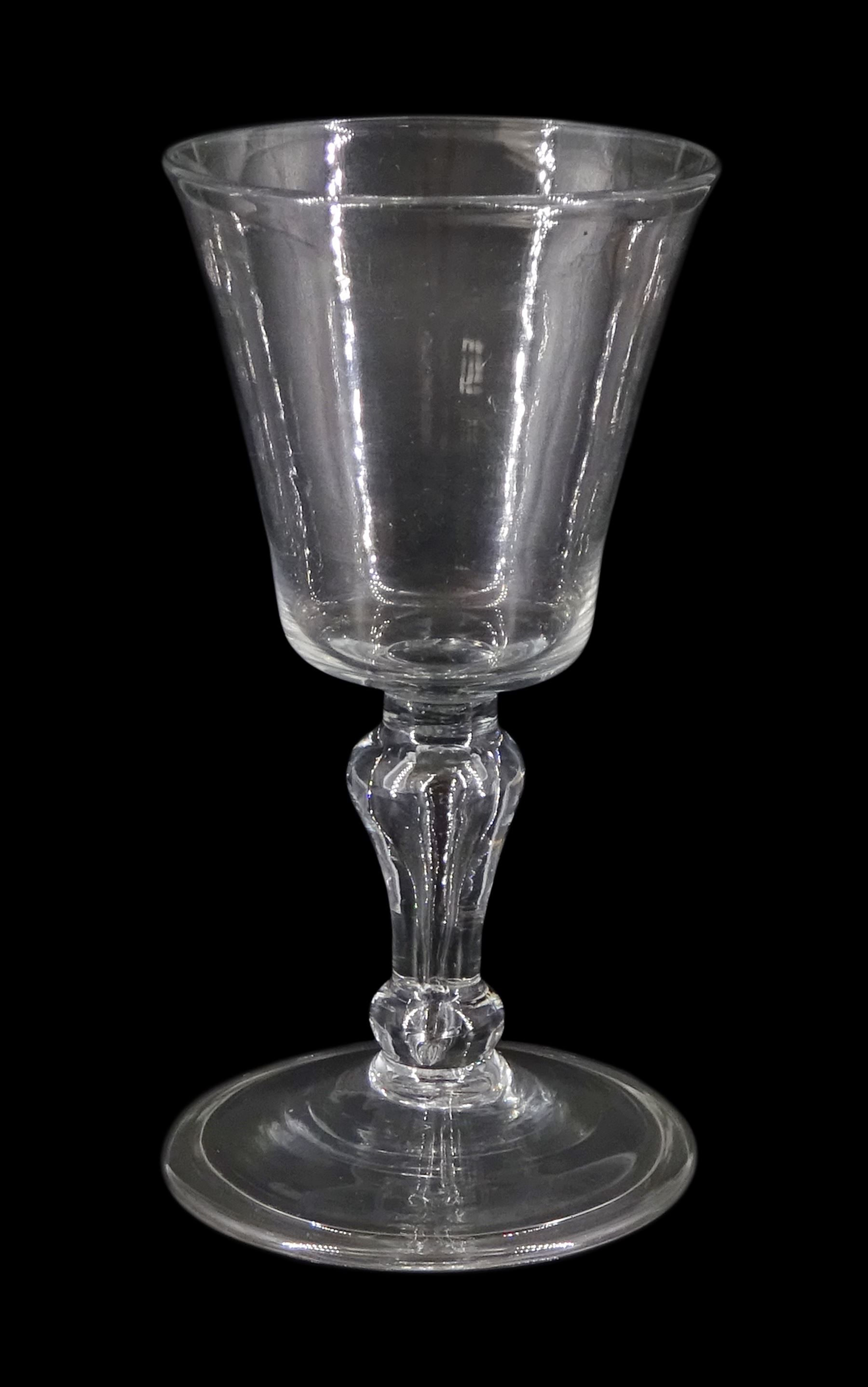 Early/mid 18th century drinking glass, the bucket shaped bowl upon a ...