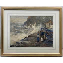 James William Booth (Staithes Group 1867-1953): Looking Out at Staithes, watercolour signed 35cm x 49cm