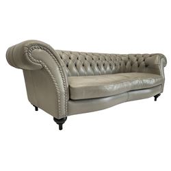 Three seat Chesterfield sofa, upholstered in grey buttoned leather