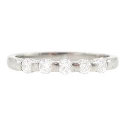 Platinum five stone round brilliant cut diamond ring, Birmingham assay mark, total diamond...