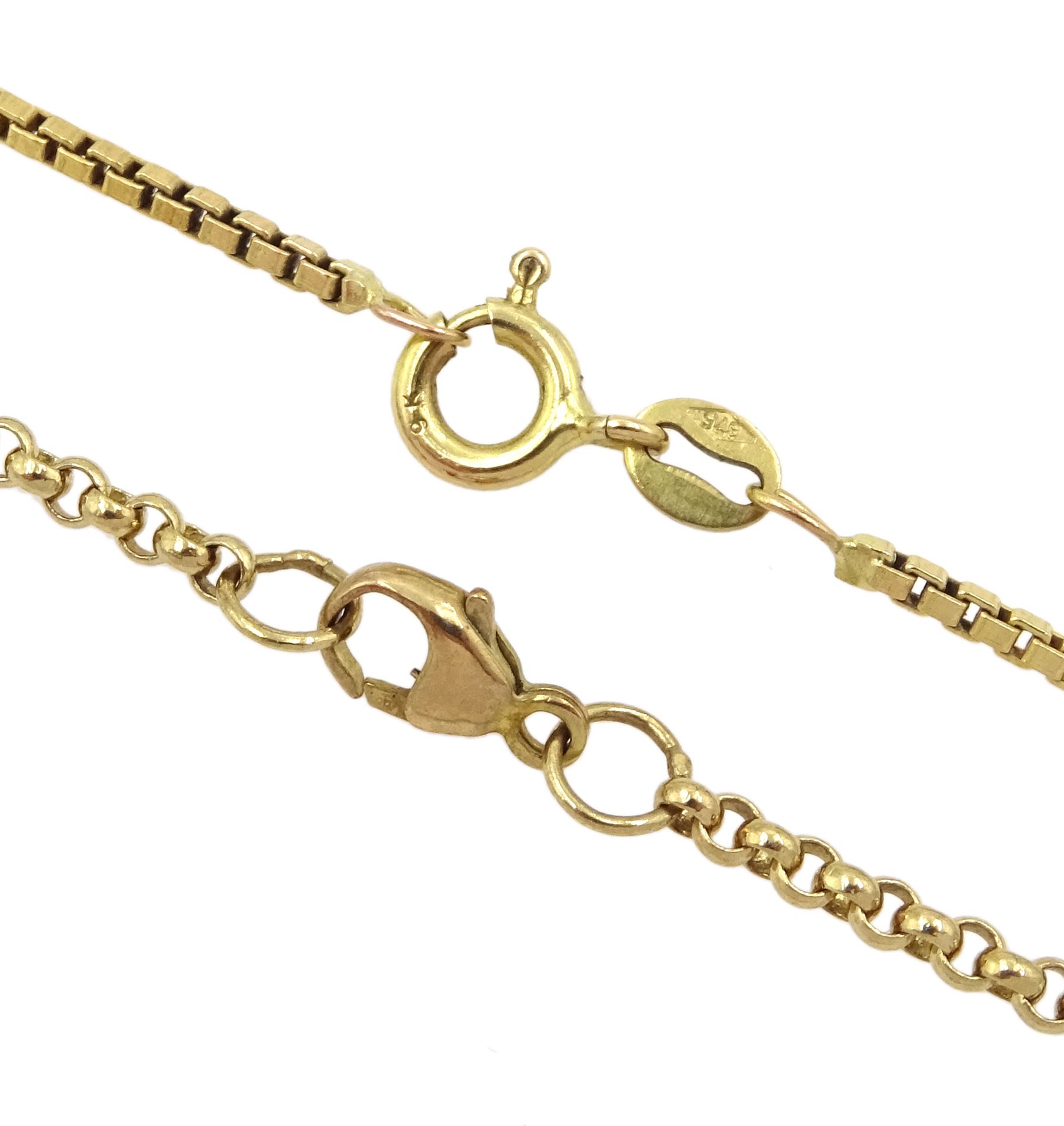 Two 9ct gold Cornicello pendant necklaces